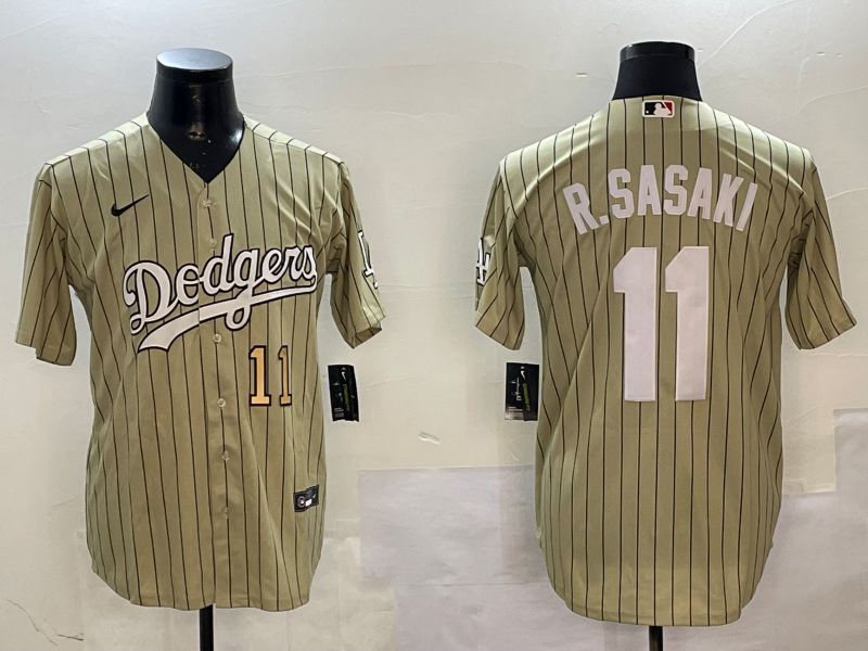 Men Los Angeles Dodgers #11 R.Sasaki Yellow Stripe Fashion Game 2025 Nike MLB Jersey style 5